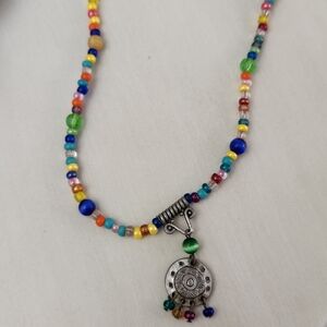 Colorful Beaded Necklace with Sterling Silver 14" Pendant